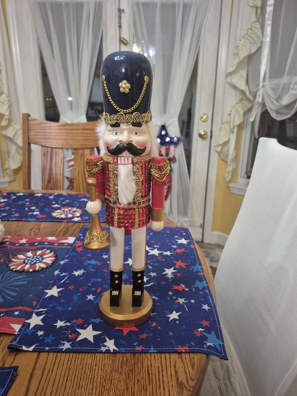 Festive Red & Navy Nutcracker Soldier Figurine